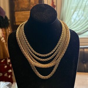 Vintage 1980s RJ Graziano multi strand, gold tone statement necklace adjustable